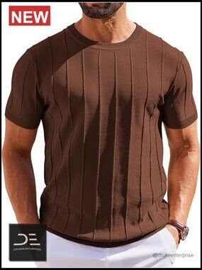 Short Sleeve Ribbed Knit Sweater Shirt Crewneck Pullover Tee